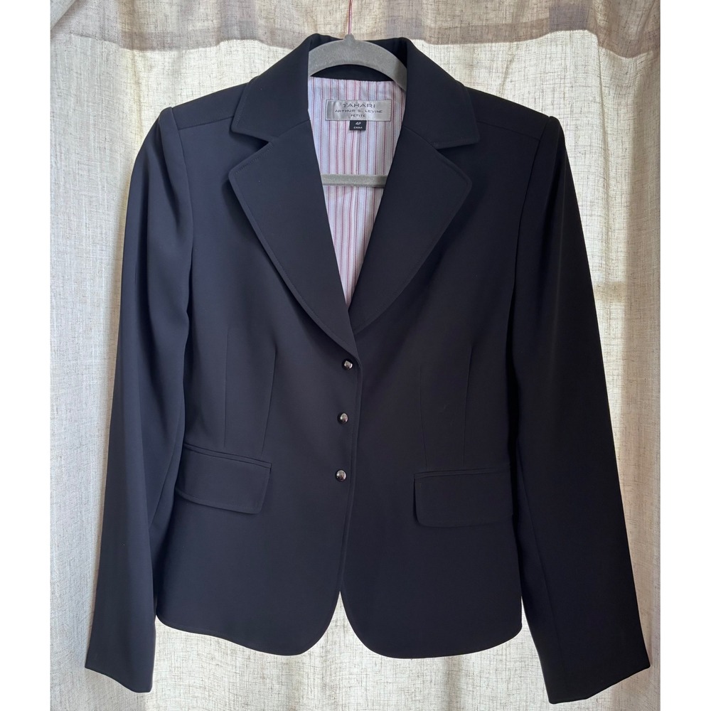 Tahari Arthur S Levine Petite Black 3 Button Blazer Jacket Size 4P 7183P767
